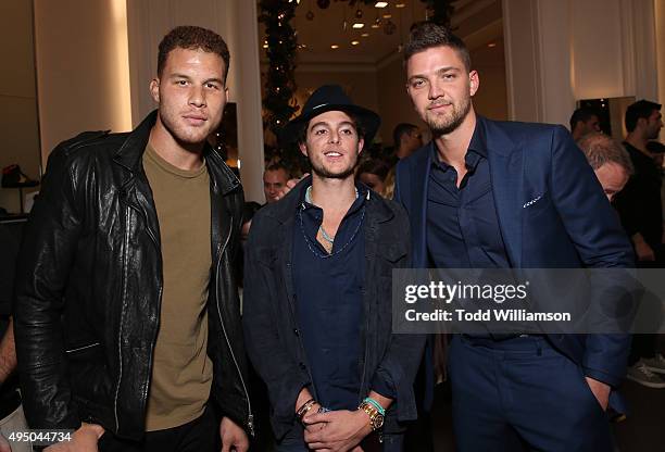 Blake Griffin, Matthew Chevallard and Chandler Parsons attend a Del Toro Chandler Parsons Event at Saks Fifth Avenue Beverly Hills on October 30,...