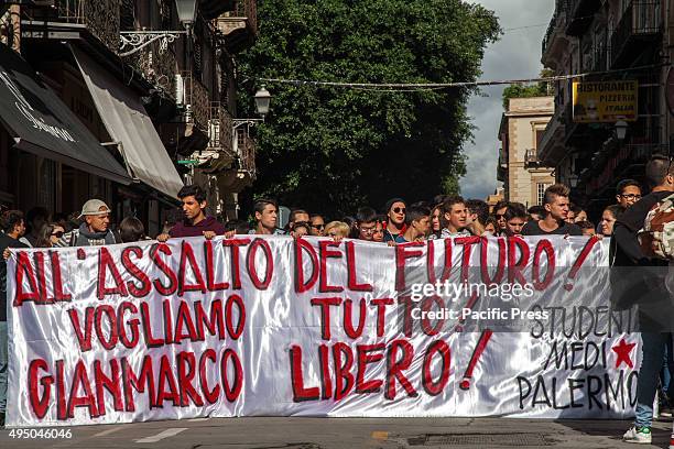 Hundreds of students join in the protest against school reform program called, "Good School and in support of Gianmarco, who is arrested during an...