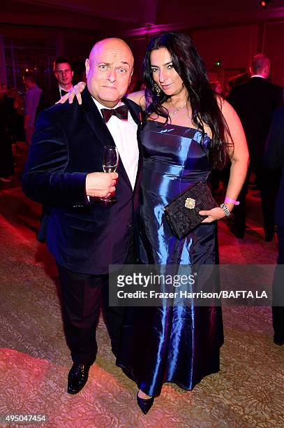 Chairman Nigel Daly and actress Alice Amter attend the 2015 Jaguar Land Rover British Academy Britannia Awards presented by American Airlines after...