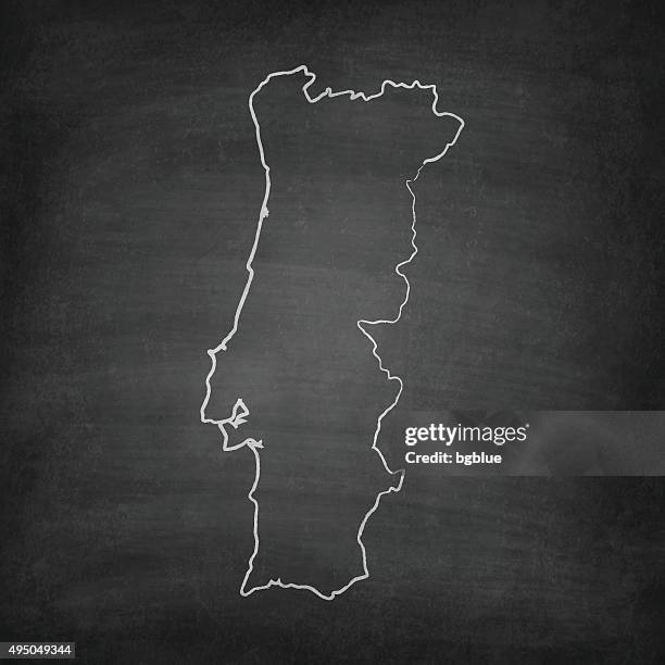 portugal map on blackboard - chalkboard - chalk drawing stock illustrations