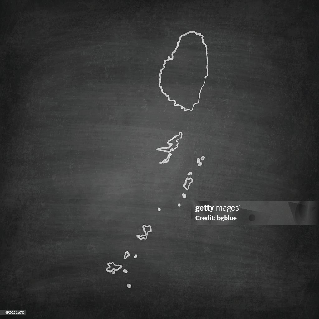 Saint Vincent and the Grenadines Map on Blackboard - Chalkboard