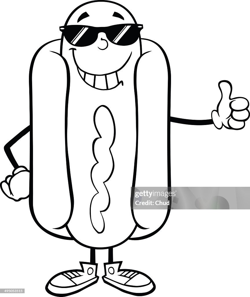 Black and White Hot Dog Showing A Thumb Up