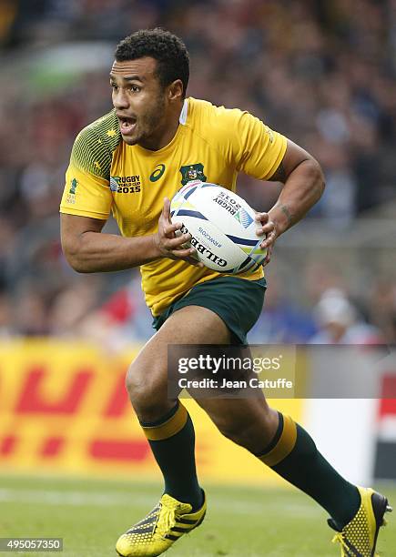 Will Genia of Australia in action during the Rugby World Cup 2015 match between Australia and Scotland at Twickenham Stadium on October 18, 2015 in...