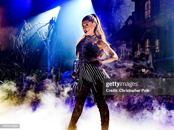 Singer Ariana Grande performs during IHeartMedia presents Ariana Grande World Premiere Event on the Honda Stage at iHeartRadio Theater on October 30,...