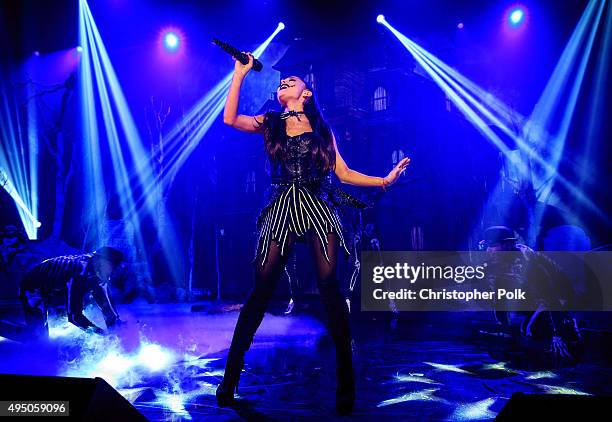 Singer Ariana Grande performs during IHeartMedia presents Ariana Grande World Premiere Event on the Honda Stage at iHeartRadio Theater on October 30,...