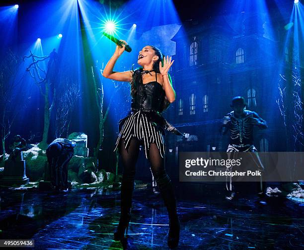 Singer Ariana Grande performs during IHeartMedia presents Ariana Grande World Premiere Event on the Honda Stage at iHeartRadio Theater on October 30,...