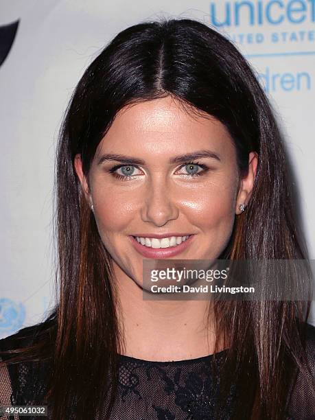 Actress Amber Hodgkiss attends the Third Annual UNICEF Black & White Masquerade Ball presented by UNICEF Next Generation at Hollywood Forever on...