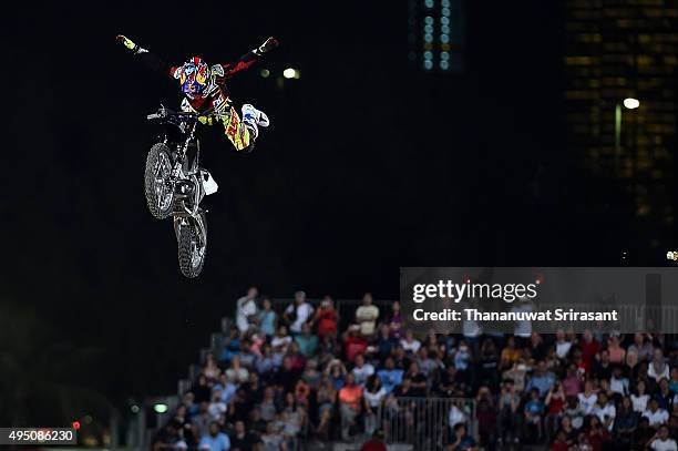 Tom Pages of France rides during the Red Bull X-Fighters World Tour 2015 on October 30, 2015 in Abu Dhabi, United Arab Emirates.