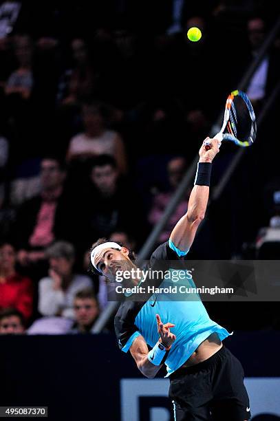 Rafael Nadal of Spain in action during the sixth day of the Swiss Indoors ATP 500 tennis tournament against Richard Gasquet of France at St...