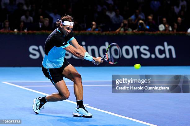 Rafael Nadal of Spain in action during the sixth day of the Swiss Indoors ATP 500 tennis tournament against Richard Gasquet of France at St...