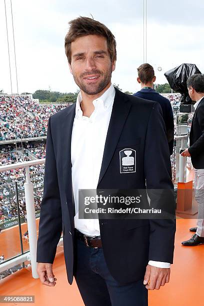 French Davis Cup captain Arnaud Clement pose at France Television french chanels studio whyle the Roland Garros French Tennis Open 2014 - Day 8 on...