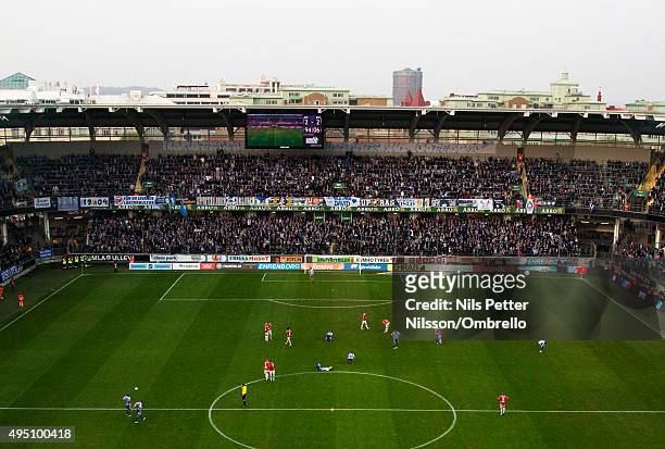 The final whistle is blown during the match between IFK Goteborg and Kalmar FF at Gamla Ullevi on October 31, 2015 in Gothenburg, Sweden.
