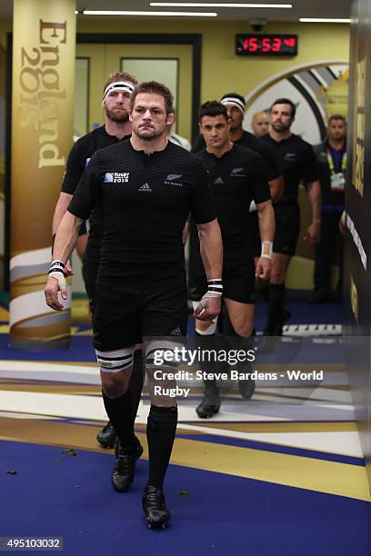 Richie McCaw captain of the New Zealand All Blacks in the tunnel prior to leading out his side for the 2015 Rugby World Cup Final match between New...