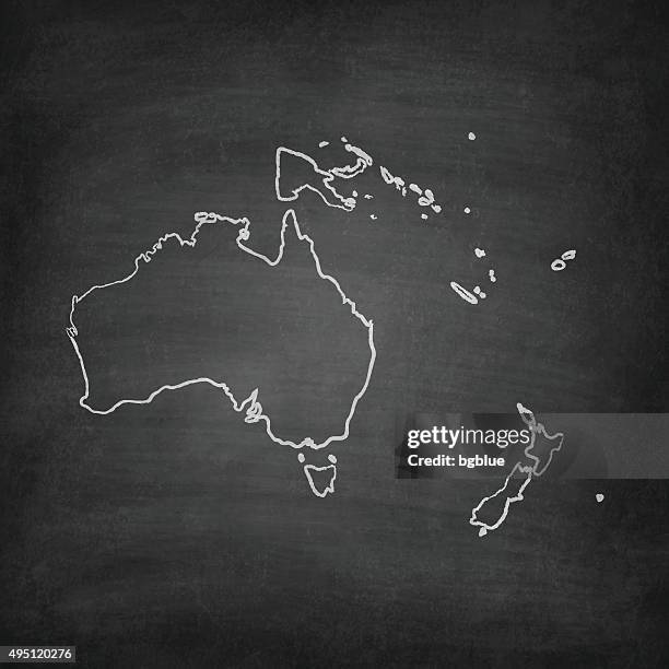 stockillustraties, clipart, cartoons en iconen met oceania map on blackboard - chalkboard - american samoa