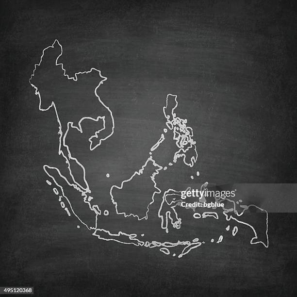southeast asia map on blackboard - chalkboard - philippine map drawing stock illustrations
