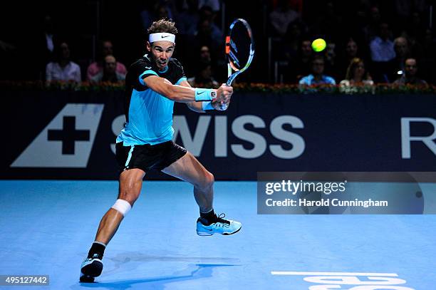 Rafael Nadal of Spain in action during the sixth day of the Swiss Indoors ATP 500 tennis tournament against Richard Gasquet of France at St...