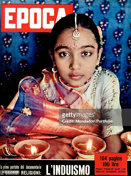 Cover of the weekly magazine Epoca with the image of an Indian little girl. The major world religions: Hinduism. 1957