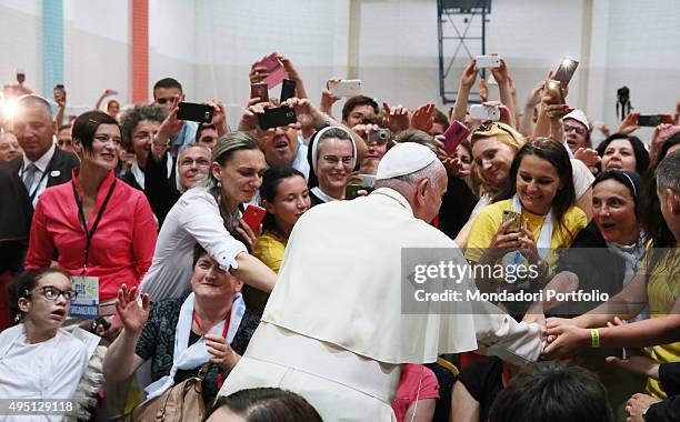 Pope Francis visiting Sarajevo. The Pope meets the youth and the disabled in John Paul II Centre. Sarajevo, 6th June 2015