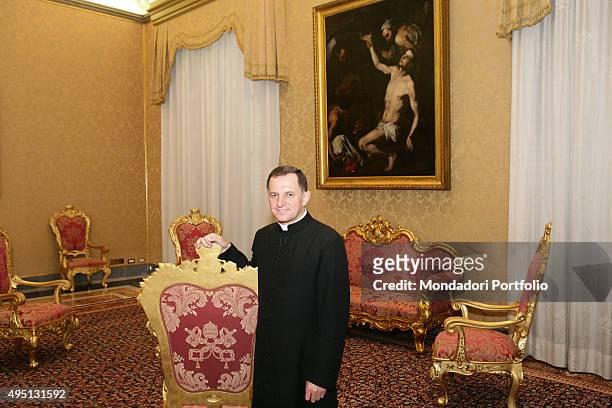 Monsignor Mieczyslaw Mokrzycki posing for a photograph in the Apostolic Palace. Vatican City, 3rd July 2007