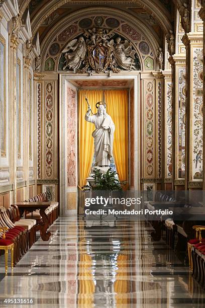 Pope Francis Jorge Mario Bergoglio) meeting the President of the Russian Federation Vladimir Putin. A room in the private apartments of the Apostolic...