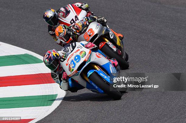 Luis Salom of Spain and Pons HP40 leads the field during the Moto2 race during the MotoGp of Italy - Race at Mugello Circuit on June 1, 2014 in...