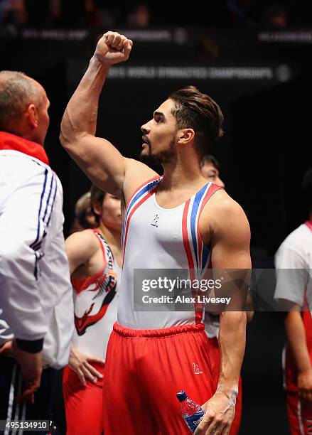 Louis Smith of Great Britain wins Silver in the Pommel Horse Final during day nine of the 2015 World Artistic Gymnastics Championships at The SSE...