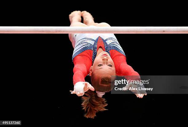 Daria Spiridonova of Russia wins Gold in the Uneven Bars during day nine of the 2015 World Artistic Gymnastics Championships at The SSE Hydro on...