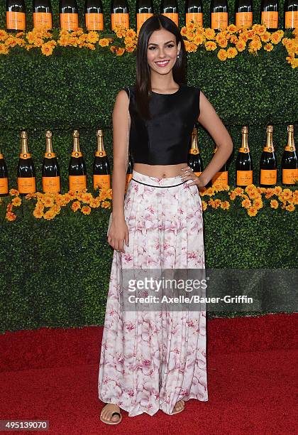 Actress Victoria Justice arrives at the Sixth-Annual Veuve Clicquot Polo Classic, Los Angeles at Will Rogers State Historic Park on October 17, 2015...