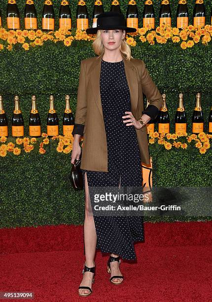 Actress January Jones arrives at the Sixth-Annual Veuve Clicquot Polo Classic, Los Angeles at Will Rogers State Historic Park on October 17, 2015 in...