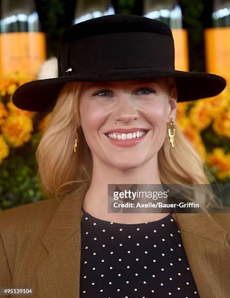 Actress January Jones arrives at the Sixth-Annual Veuve Clicquot Polo Classic, Los Angeles at Will Rogers State Historic Park on October 17, 2015 in...