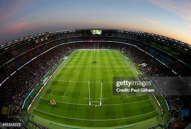 General view of the 2015 Rugby World Cup Final match between New Zealand and Australia at Twickenham Stadium on October 31, 2015 in London, United...