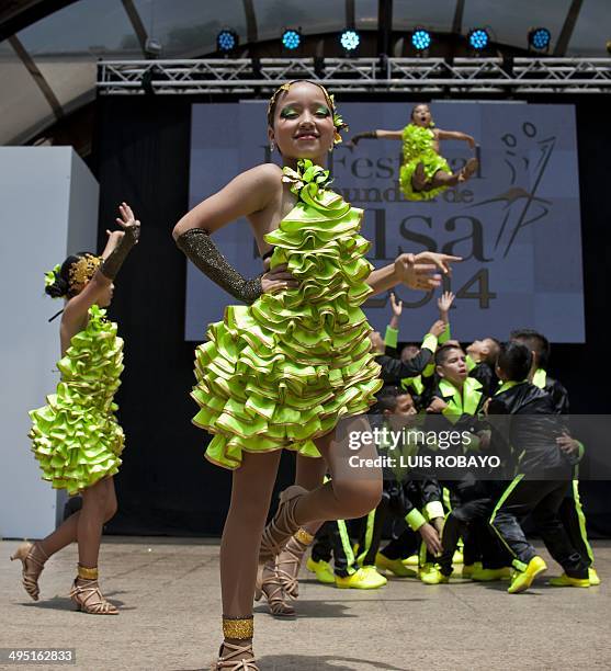 Salsa dancers perform during the "Mundialito de salsa", on June 1 in Cali, Valle del Cauca department, Colombia. "Mundialito de salsa" is held prior...