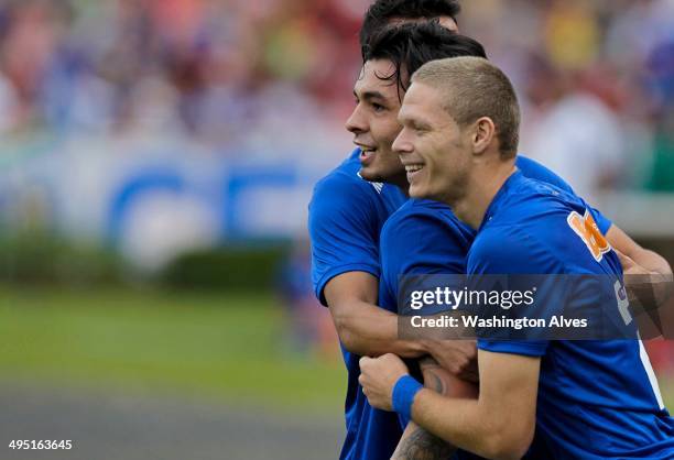 Players of Cruzeiro celebrates a scored goal against Flamengo during a match between Cruzeiro and Flamengo as part of Brasileirao Series A 2014 at...