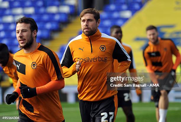 Grant Holt of Wolverhampton Wanderers warms up before the Sky Bet Championship match between Birmingham City and Wolverhampton Wanderers at St...