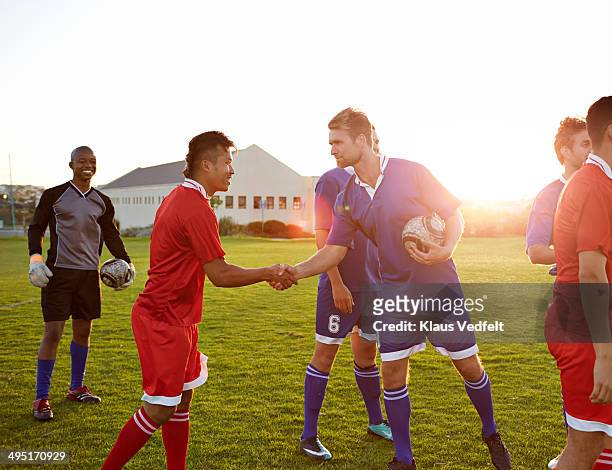 Football players making handshake after match