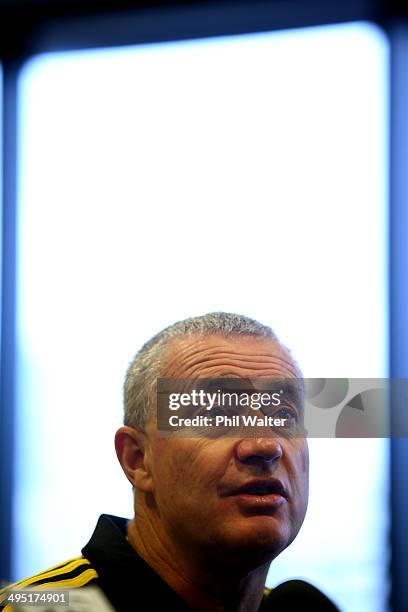 Chris Boyd speaks to the media after being named as the Hurricanes Head Coach for 2015 at the Rendezvous Grand Hotel on June 2, 2014 in Auckland, New...