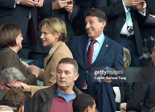 Sebastian Coe and Carole Annett attend the Rugby World Cup Final match between New Zealand and Australia during the Rugby World Cup 2015 at...