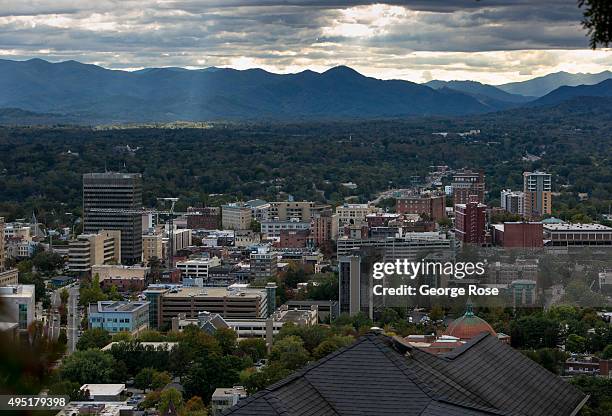 The downtown area is undergoing a small building construction boom as viewed by the number skyline cranes on October 6, 2015 in Asheville, North...