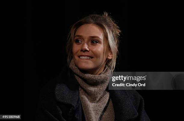 Actress Elizabeth Olsen speaks on stage during Q&A for "I Saw The Light" at Trustees Theater during Day Eight of 18th Annual Savannah Film Festival...