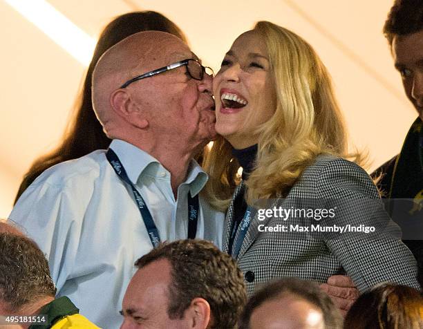 Rupert Murdoch and Jerry Hall attend the 2015 Rugby World Cup Final match between New Zealand and Australia at Twickenham Stadium on October 31, 2015...