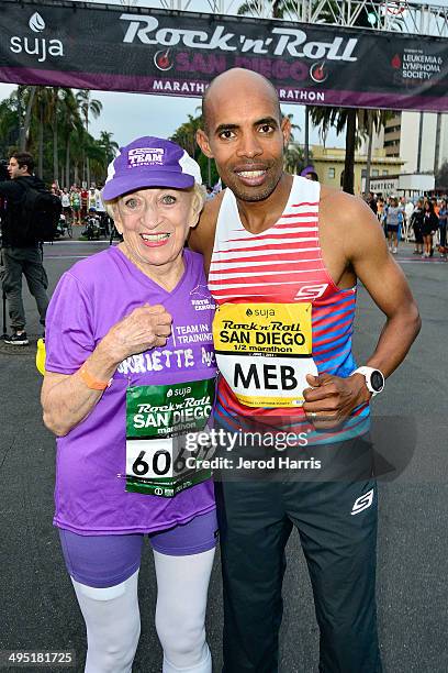Year old Marathon runner Harriette Thompson and Boston Marathon winner Meb Keflezighi participate in the Suja Rock 'n' Roll San Diego Marathon & Half...