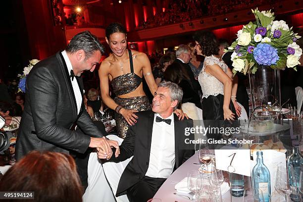 Mousse T., Annabelle Mandeng and her partner Hajo during the Leipzig Opera Ball 2015 on October 31, 2015 in Leipzig, Germany.