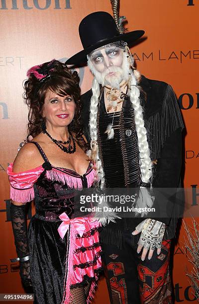 Singer Adam Lambert and mother Leila Lambert attend Adam Lambert's Ghost Town Halloween party hosted by Hilton@PLAY at The Beverly Hilton Hotel on...
