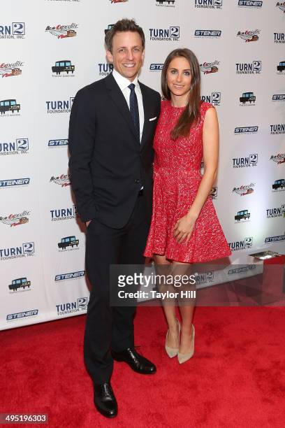 Seth Meyers and Alexi Ashe attend the Derek Jeter 18th Annual Turn 2 Foundation dinner at Sheraton New York Times Square on June 1, 2014 in New York...