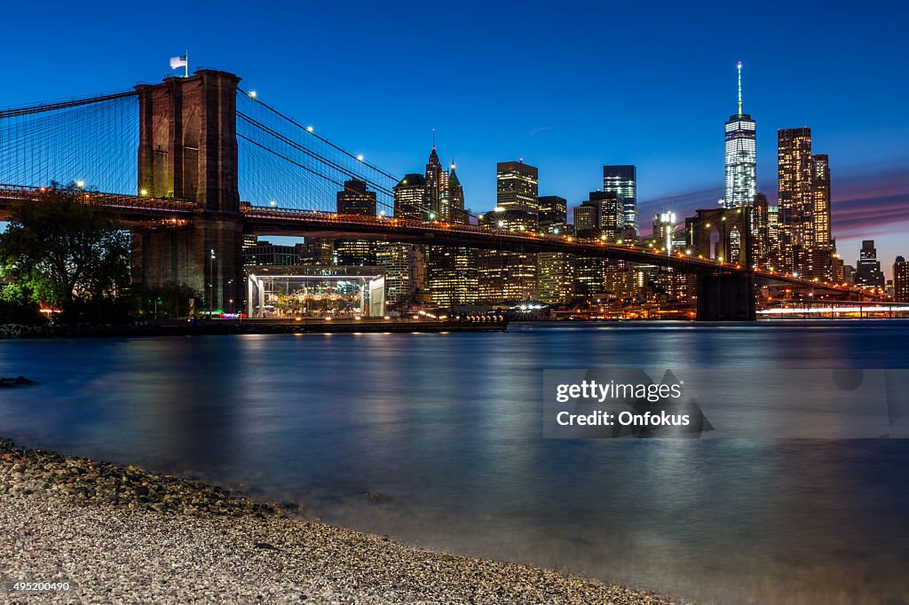 Brooklyn Bridge And Manhattan At Sunset New York City High-Res Stock ...