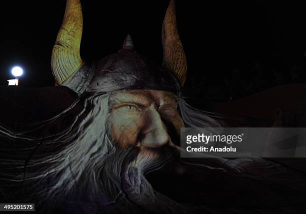 The statue depicting 'The Viking God Odin' is displayed at International Antalya Sand Sculpture Festival , which is among the worlds largest sand...