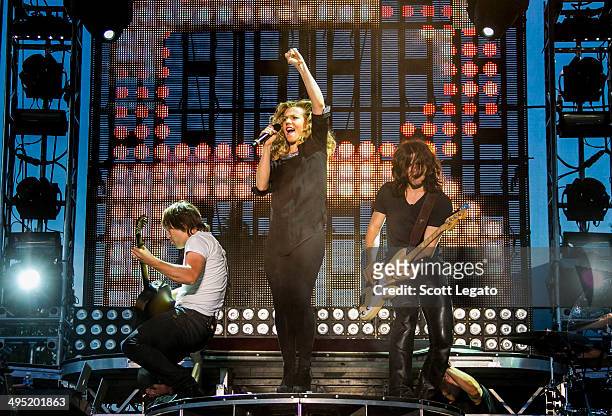 Neil Perry, Kimberly Perry, and Reid Perry of The Band Perry performs during the 2014 WYCD Downtown Hoedown at Comerica Park on June 1, 2014 in...