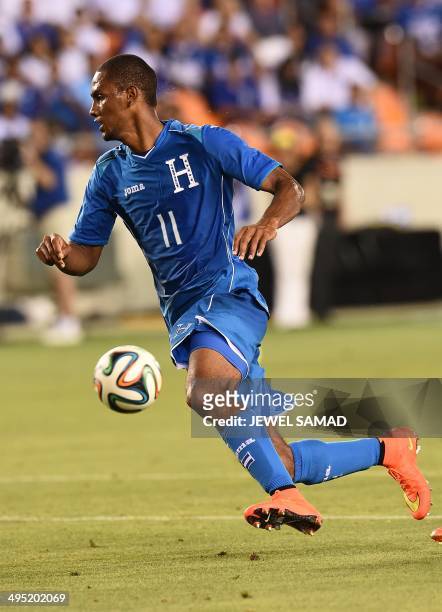 Honduras' Jerry Bengtson Bodden plays during their World Cup preparation match against Israel at the BBVA Compass Stadium in Houston, Texas, on June...