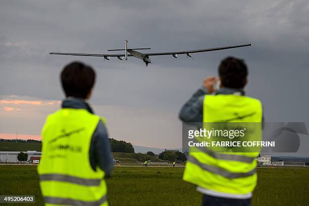 The new experimental solar powered 72 metre wingspan aircraft "Solar Impulse 2", HB-SIB, takes off during its first flight in Payerne, Switzerland on...