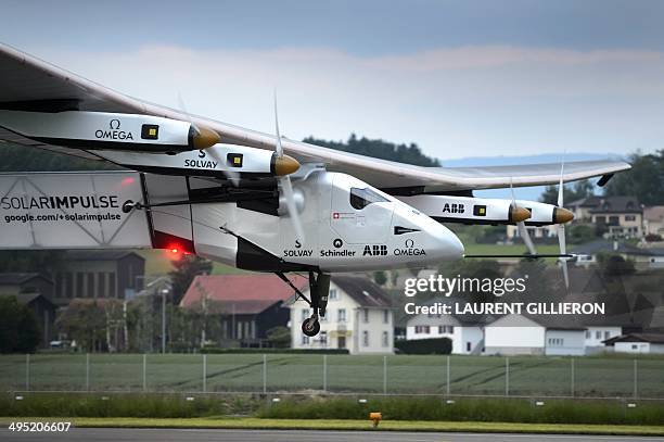 The new experimental solar powered 72 metre wingspan aircraft "Solar Impulse 2", HB-SIB, takes off during its first flight in Payerne, Switzerland on...